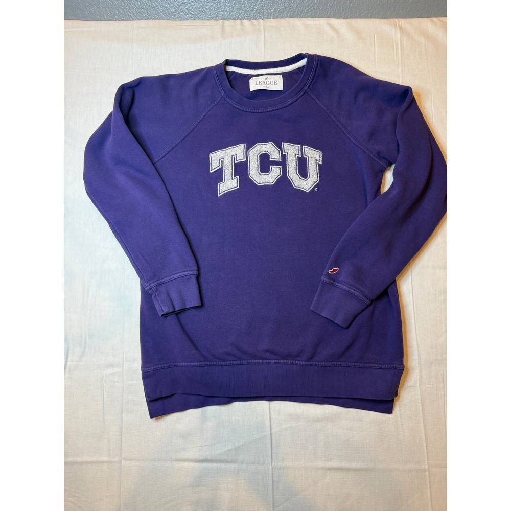 League TCU Horned Frogs Purple Crewneck Sweatshirt Womens Medium Raglan Sleeve